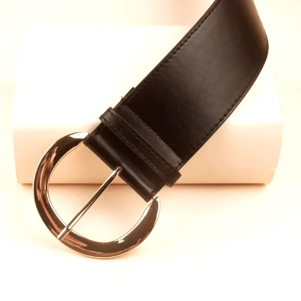 New Wide Black Belt with Big Gold Buckle